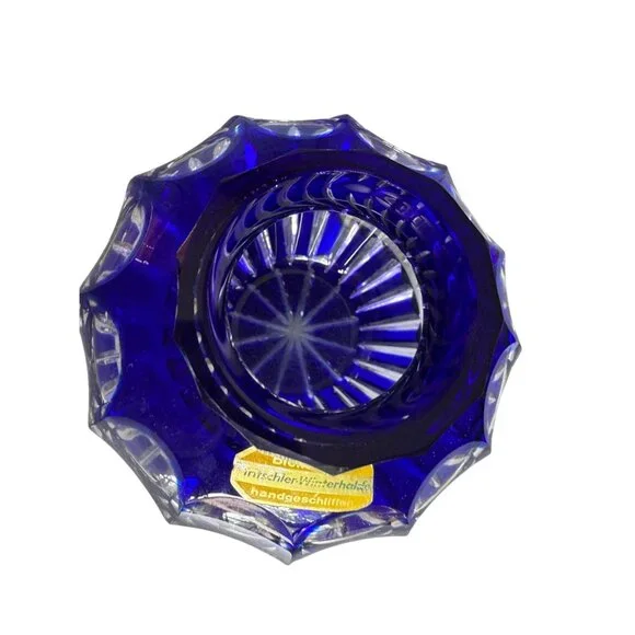 Cobalt Blue Crystal Bud Vase Intricate Cut Designs Bleikristall Wittelsbacher Ha - Picture 3 of 8
